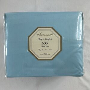 Savannah Sleep In Comfort 500 Thread‎ Count 4 Piece King Sheet Set Light Blue